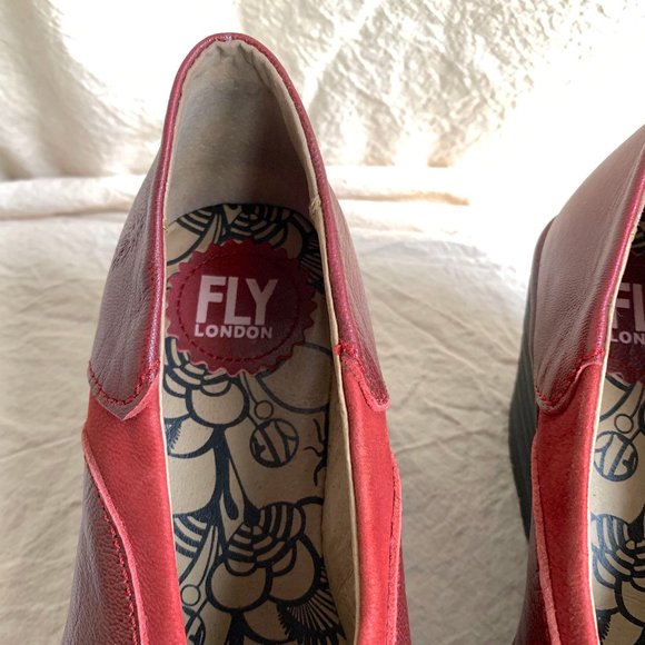 Fly London Burgundy Wedge Heels - Picture 6 of 8